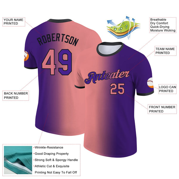 Custom Purple Medium Pink-Black Gradient Fashion Performance T-Shirt alternate