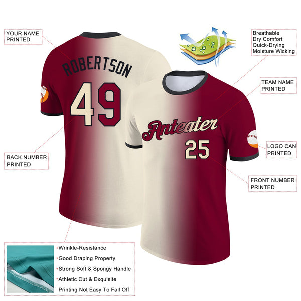 Custom Maroon Cream-Black Gradient Fashion Performance T-Shirt alternate