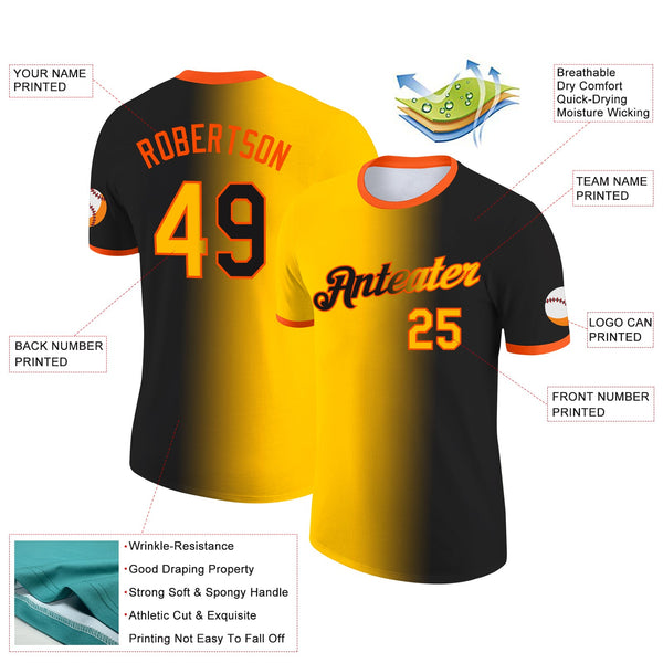 Custom Black Gold-Orange Gradient Fashion Performance T-Shirt alternate
