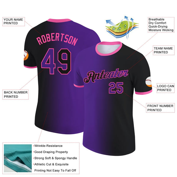 Custom Black Purple-Pink Gradient Fashion Performance T-Shirt alternate