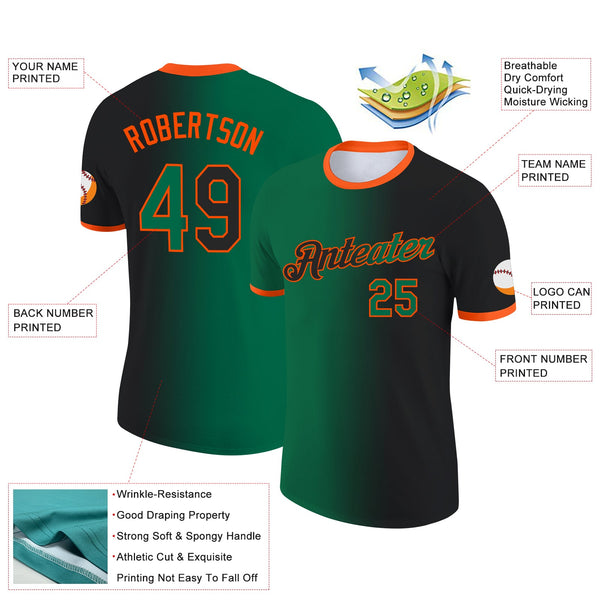 Custom Black Kelly Green-Orange Gradient Fashion Performance T-Shirt alternate