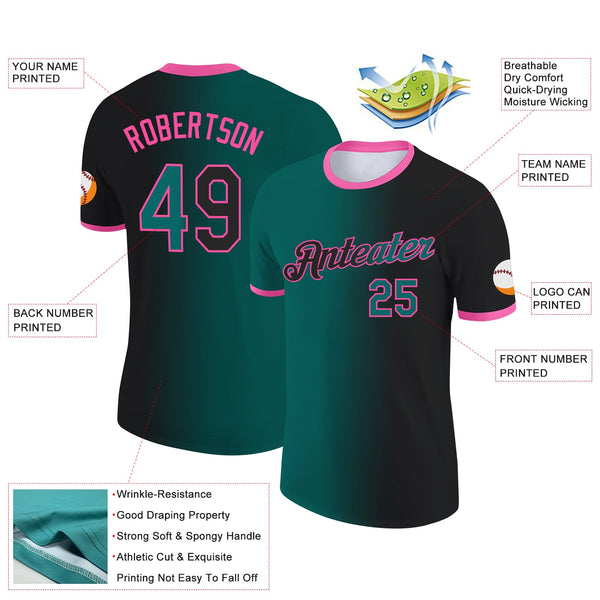 Custom Black Teal-Pink Gradient Fashion Performance T-Shirt alternate