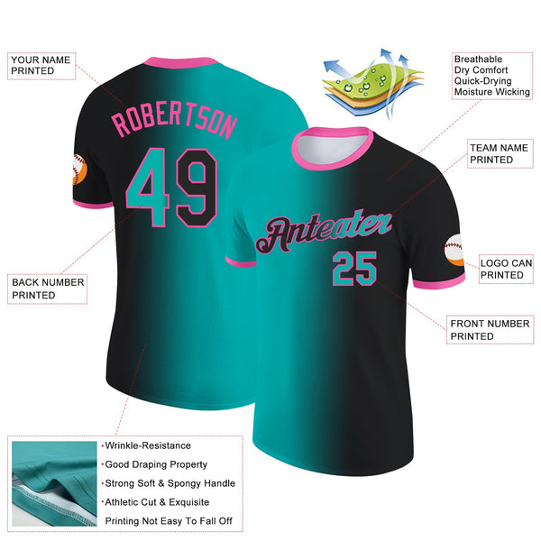 Custom Black Aqua-Pink Gradient Fashion Performance T-Shirt alternate