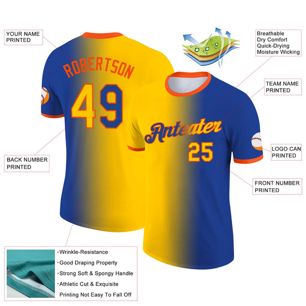 Custom Royal Yellow-Orange Gradient Fashion Performance T-Shirt alternate