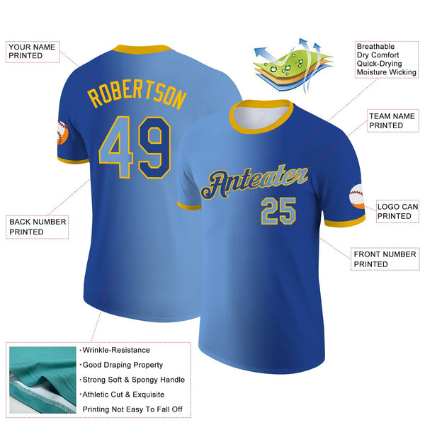 Custom Royal Light Blue-Gold Gradient Fashion Performance T-Shirt alternate