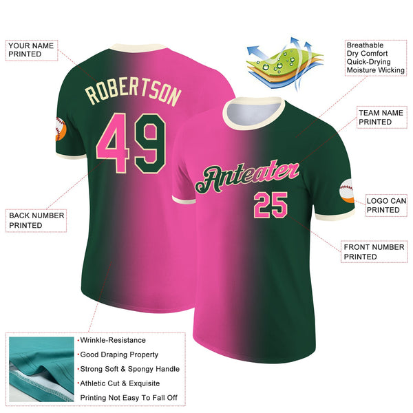 Custom Green Pink-Cream Gradient Fashion Performance T-Shirt alternate