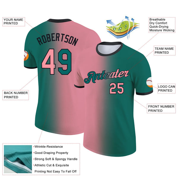 Custom Teal Medium Pink-Black Gradient Fashion Performance T-Shirt alternate