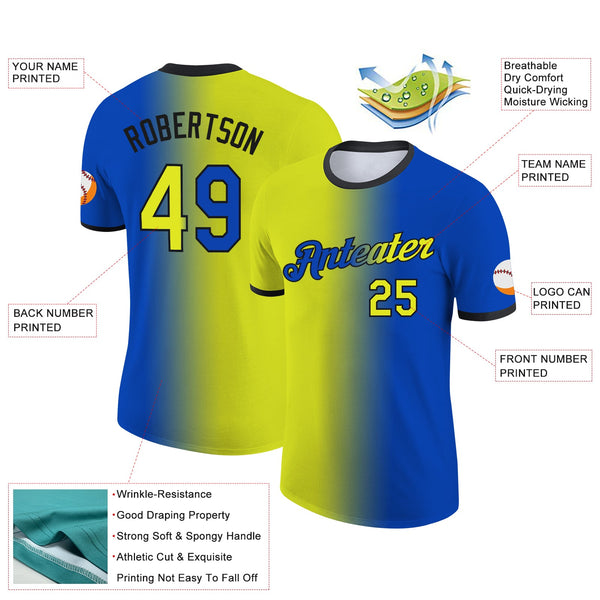 Custom Thunder Blue Neon Yellow-Black Gradient Fashion Performance T-Shirt alternate