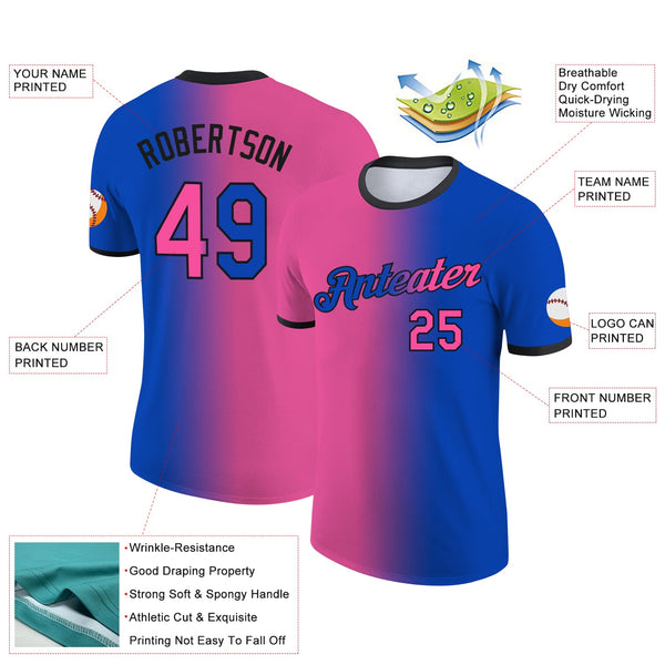 Custom Thunder Blue Pink-Black Gradient Fashion Performance T-Shirt alternate