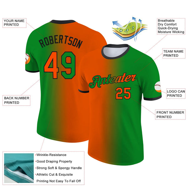 Custom Grass Green Orange-Black Gradient Fashion Performance T-Shirt alternate