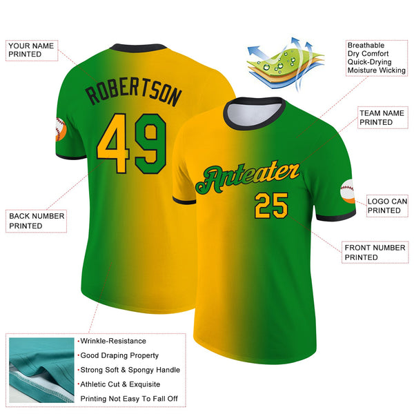 Custom Grass Green Gold-Black Gradient Fashion Performance T-Shirt alternate