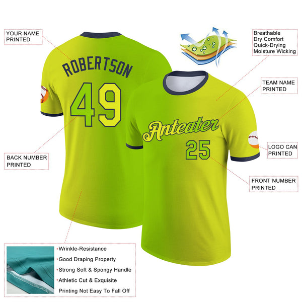 Custom Neon Yellow Neon Green-Navy Gradient Fashion Performance T-Shirt alternate