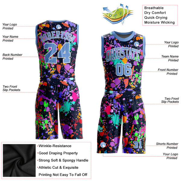 Custom Graffiti Pattern Light Blue-White Round Neck Sublimation Basketball Uniform Jersey alternate