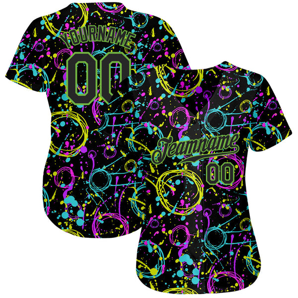 Custom Graffiti Pattern Black-Neon Green 3D Neon Splatter Authentic Baseball Jersey alternate
