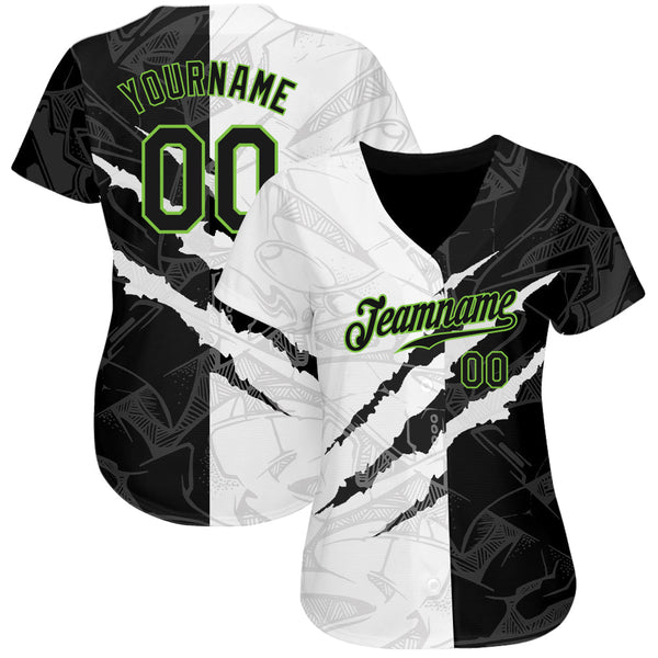 Custom Graffiti Pattern Black-Neon Green 3D Scratch Authentic Baseball Jersey alternate