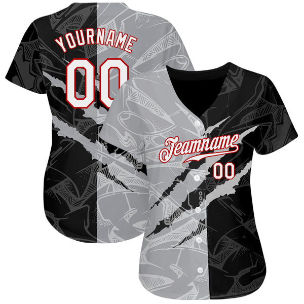 Custom Graffiti Pattern White Gray-Red 3D Scratch Authentic Baseball Jersey alternate