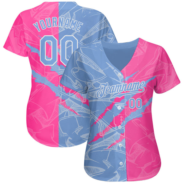 Custom Graffiti Pattern Light Blue-Pink 3D Scratch Authentic Baseball Jersey alternate