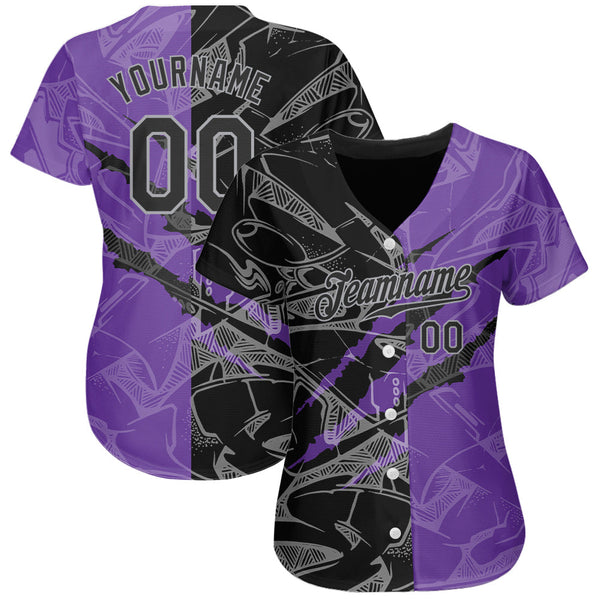 Custom Graffiti Pattern Black Purple-Gray 3D Scratch Authentic Baseball Jersey alternate