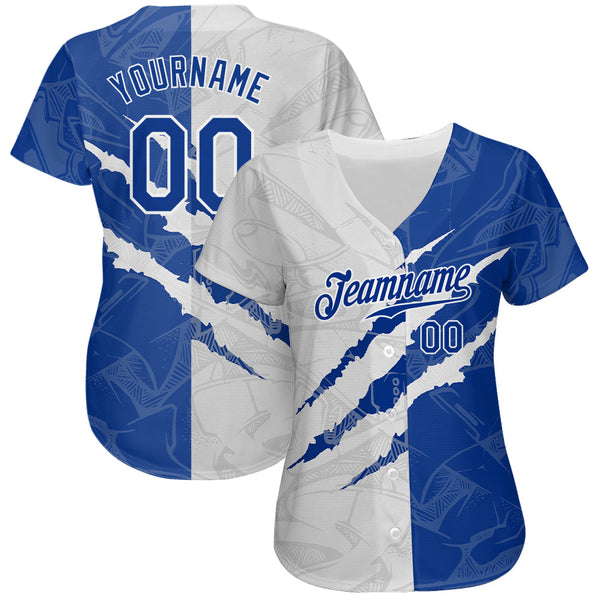 Custom Graffiti Pattern Royal-White 3D Scratch Authentic Baseball Jersey alternate