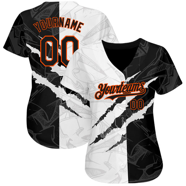 Custom Graffiti Pattern Black-Orange 3D Scratch Authentic Baseball Jersey alternate
