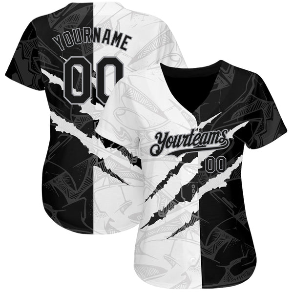 Custom Graffiti Pattern Black-Gray 3D Scratch Authentic Baseball Jersey alternate