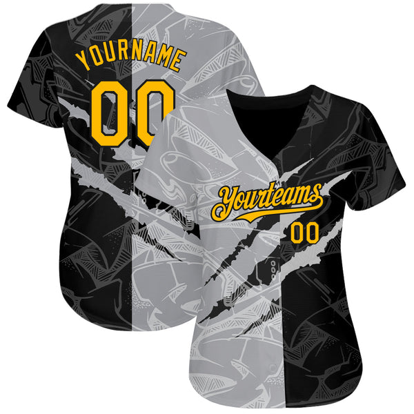 Custom Graffiti Pattern Gold Black-Gray 3D Scratch Authentic Baseball Jersey alternate