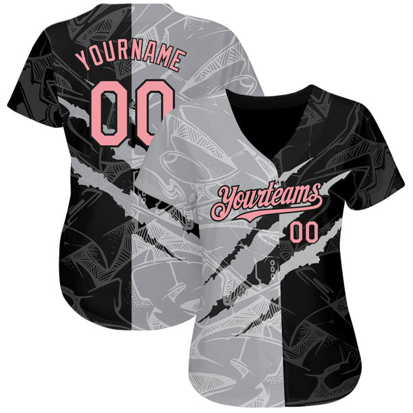 Custom Graffiti Pattern Medium Pink Black-Gray 3D Scratch Authentic Baseball Jersey alternate