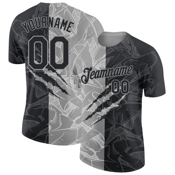 Custom Graffiti Pattern Black-Gray Scratch 3D Performance T-Shirt