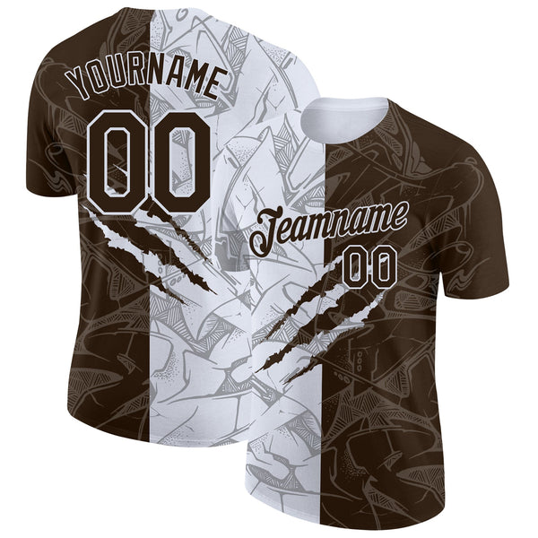 Custom Graffiti Pattern Brown-White Scratch 3D Performance T-Shirt