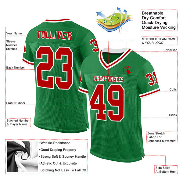 Custom Grass Green Red-White Mesh Authentic Throwback Football Jersey alternate