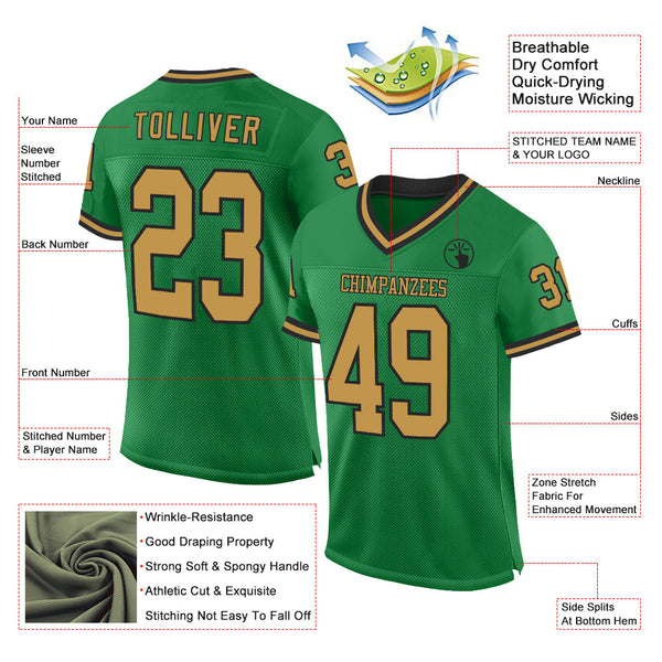 Custom Grass Green Old Gold-Black Mesh Authentic Throwback Football Jersey alternate