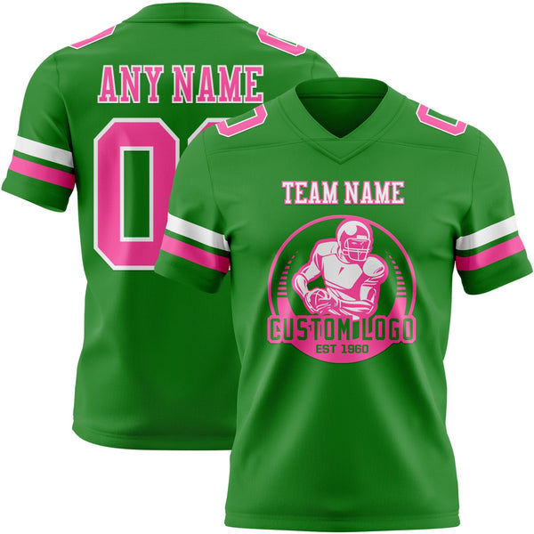 Custom Grass Green Pink-White Authentic Football Jersey alternate