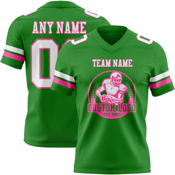 Custom Grass Green White-Pink Authentic Football Jersey alternate