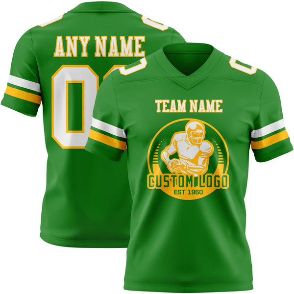 Custom Grass Green White-Gold Authentic Football Jersey alternate