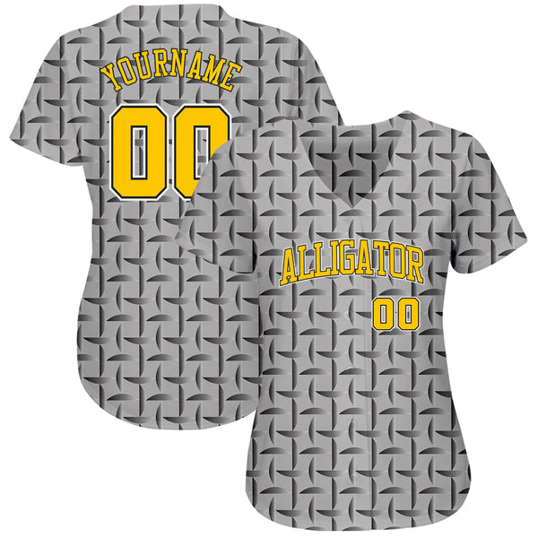 Custom Gray Gold-Black 3D Pattern Design Authentic Baseball Jersey alternate