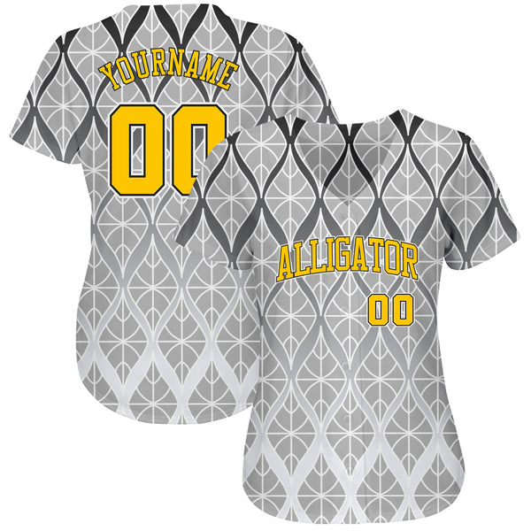 Custom Gray Gold-Black 3D Pattern Design Authentic Baseball Jersey alternate