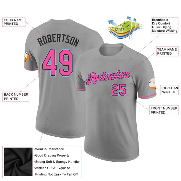 Custom Gray Pink Black-Light Blue Performance T-Shirt alternate