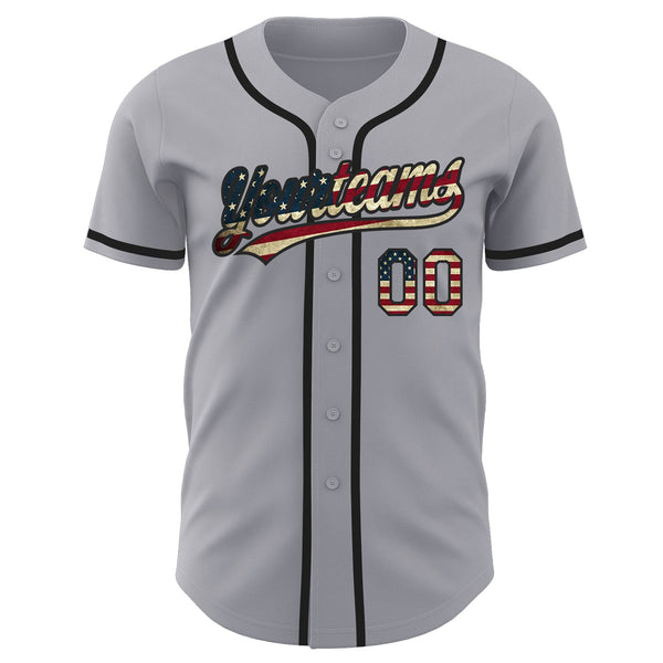 Custom Gray Vintage USA Flag-Black Authentic Baseball Jersey alternate