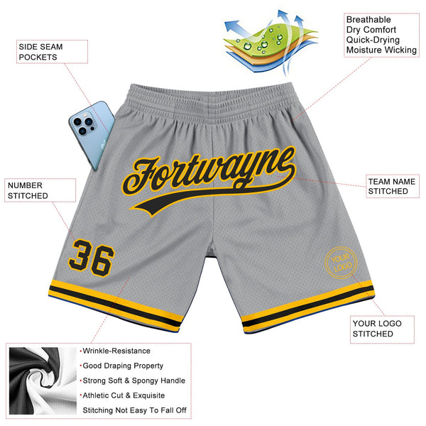 Custom Gray Black-Gold Authentic Throwback Basketball Shorts alternate