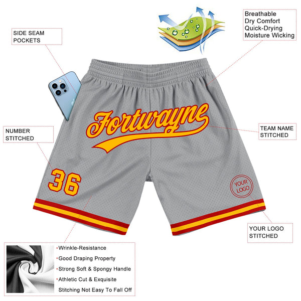 Custom Gray Gold-Red Authentic Throwback Basketball Shorts alternate