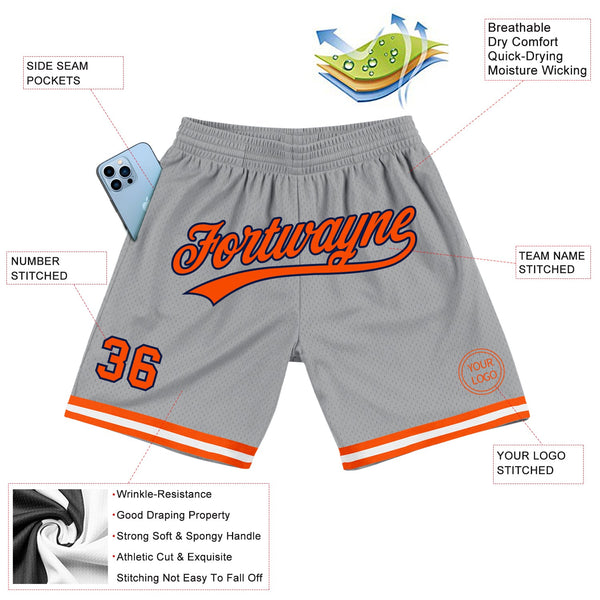 Custom Gray Orange-Navy Authentic Throwback Basketball Shorts alternate