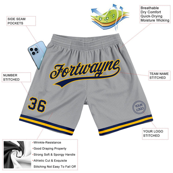 Custom Gray Navy-Gold Authentic Throwback Basketball Shorts alternate