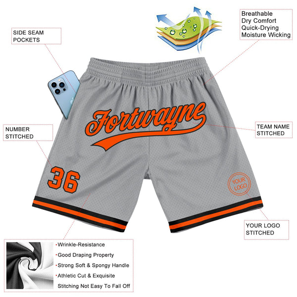 Custom Gray Orange-Black Authentic Throwback Basketball Shorts alternate