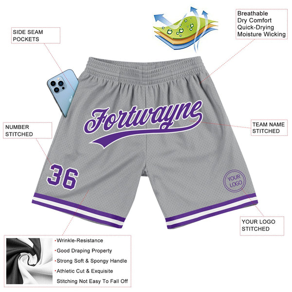 Custom Gray Purple-White Authentic Throwback Basketball Shorts alternate