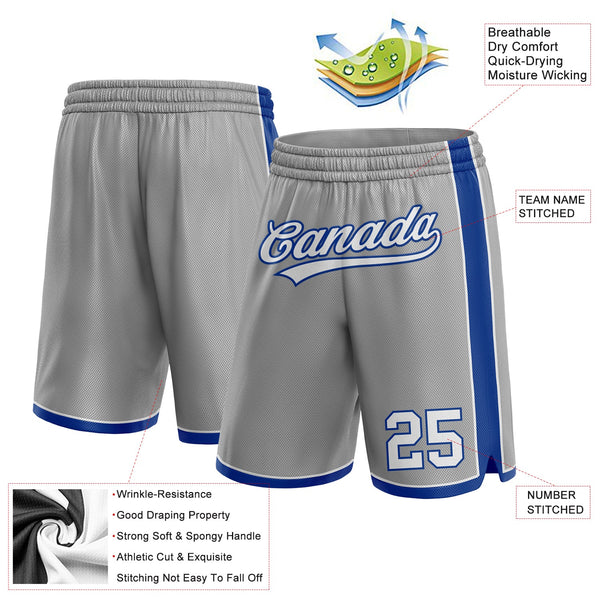 Custom Gray White-Royal Authentic Basketball Shorts alternate