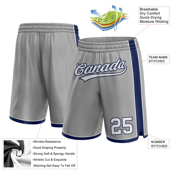 Custom Gray White-Navy Authentic Basketball Shorts alternate