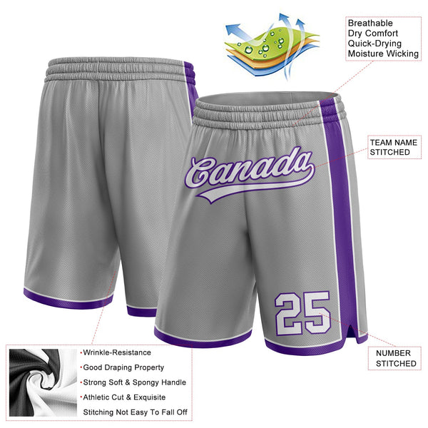 Custom Gray White-Purple Authentic Basketball Shorts alternate