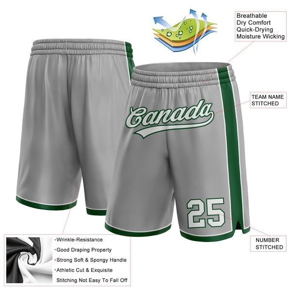 Custom Gray White-Green Authentic Basketball Shorts alternate