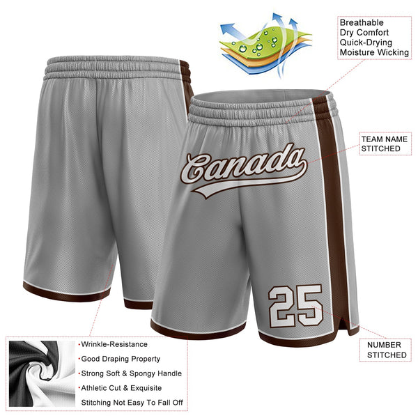 Custom Gray White-Brown Authentic Basketball Shorts alternate