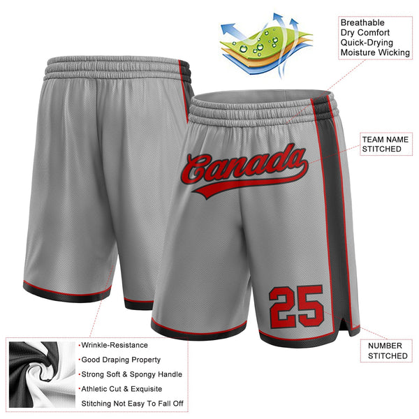 Custom Gray Red-Black Authentic Basketball Shorts alternate